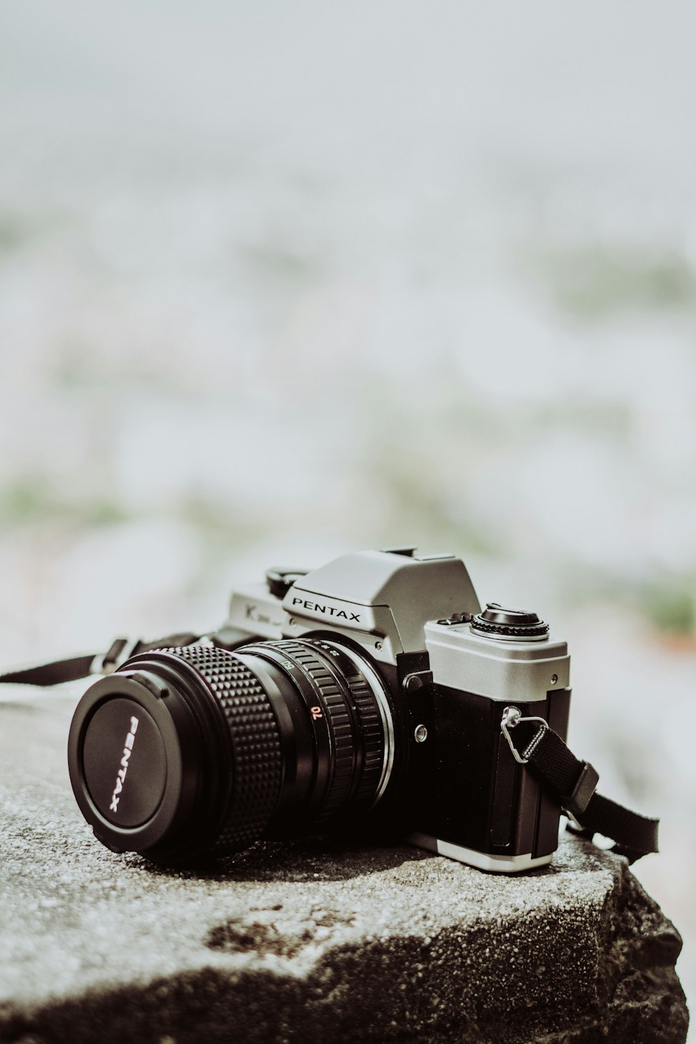 black and grey Pentax classic film SLR camera