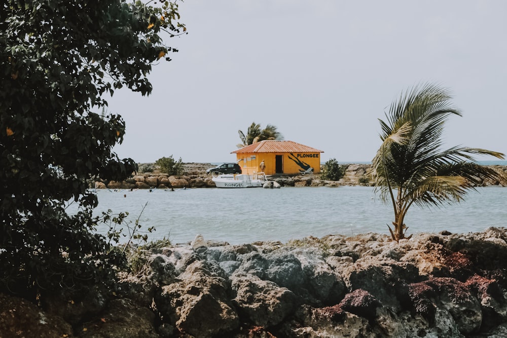 brown house near the ocean photography