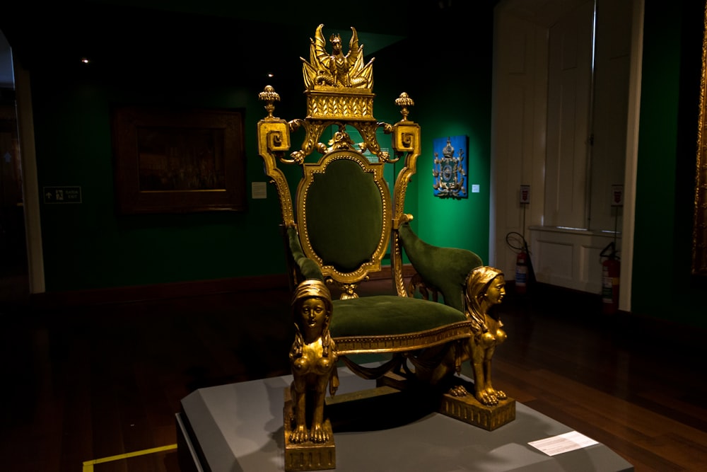 gold and green armchair