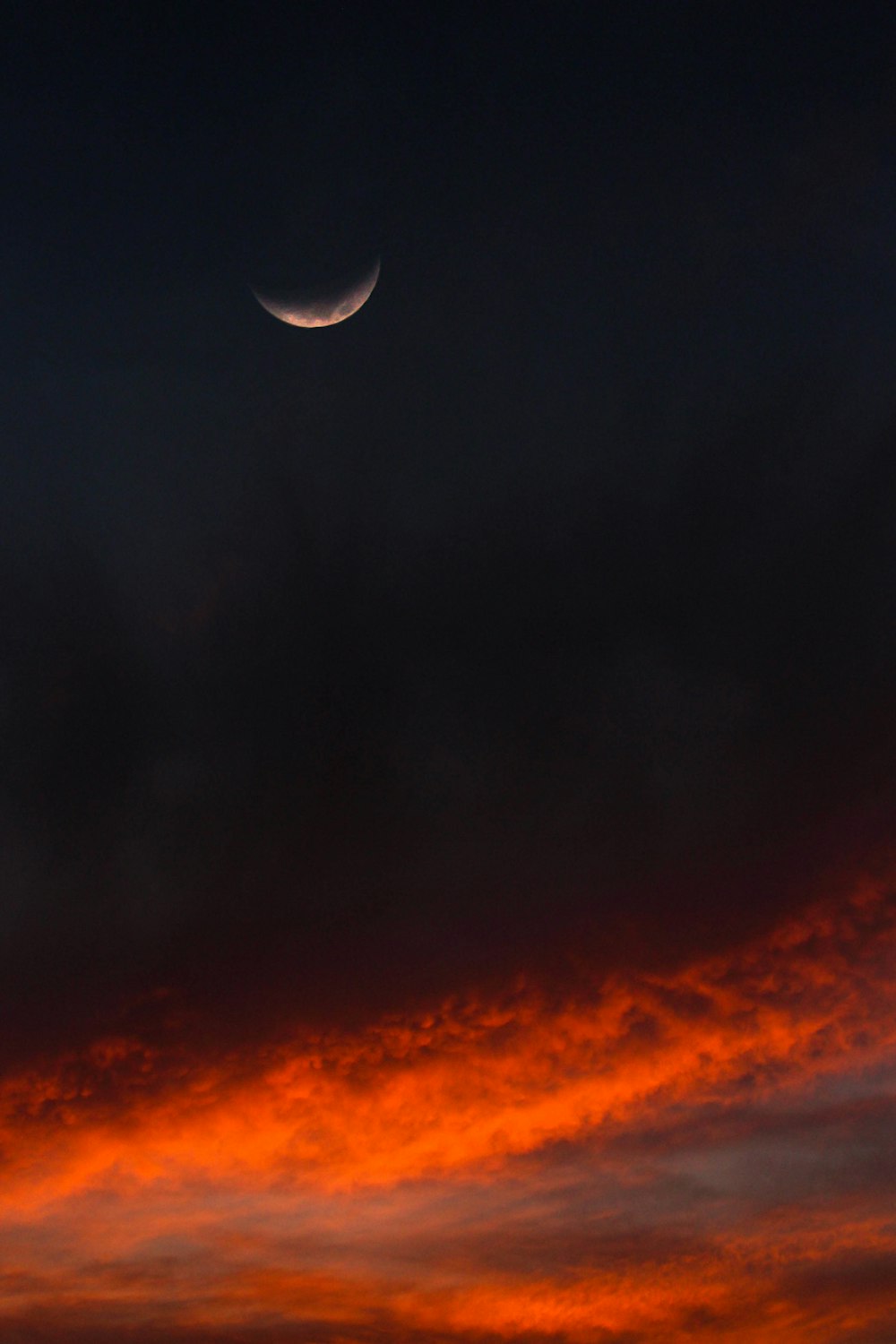 photograph of half moon at dusk