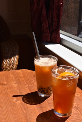 Fruity bubble tea with tropical colours