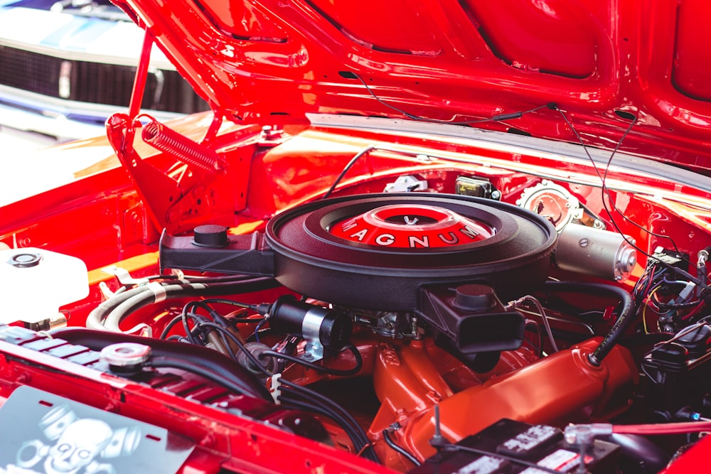 black and red vehicle engine bay