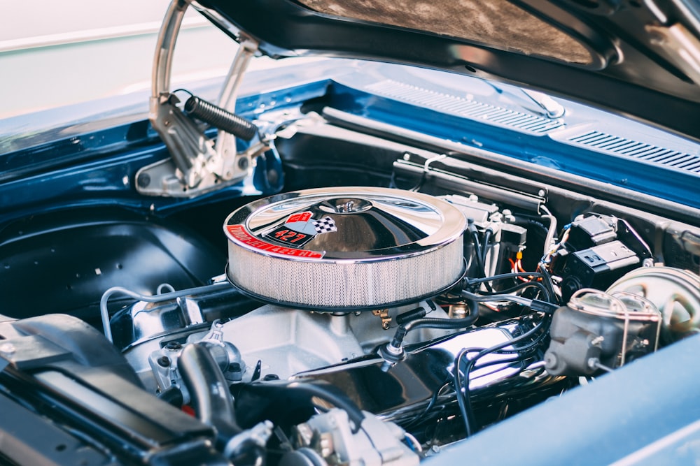 a close up of the engine of a car