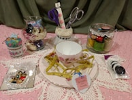 A set of handmade sewing utensils displayed elegantly.