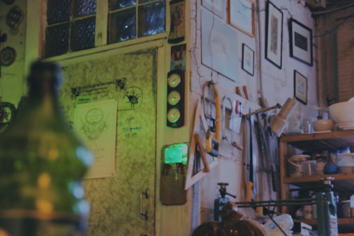 A serene image of an art studio with mystical elements.