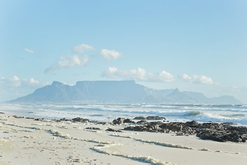 seashore viewing calm sea under white and blue skies