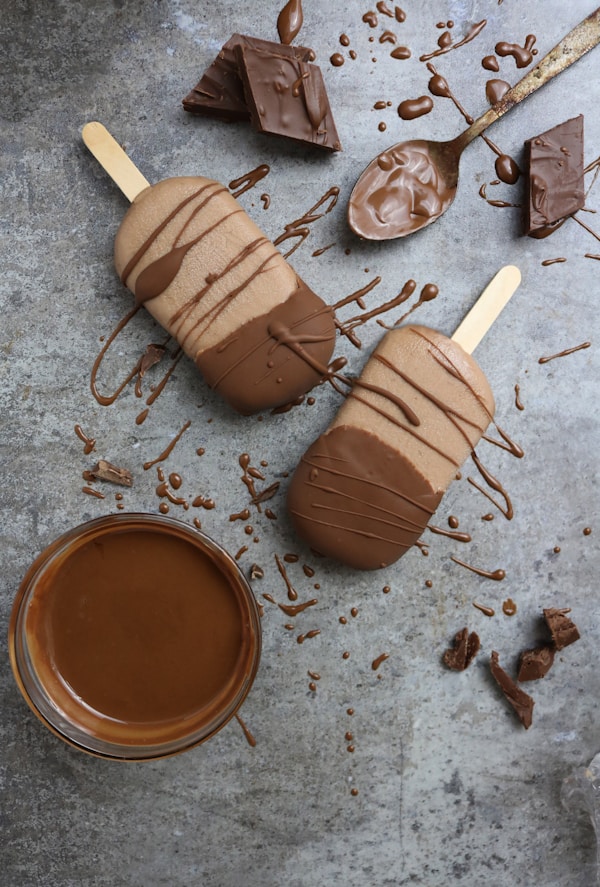 Flat lay photography of chocolate ice cream