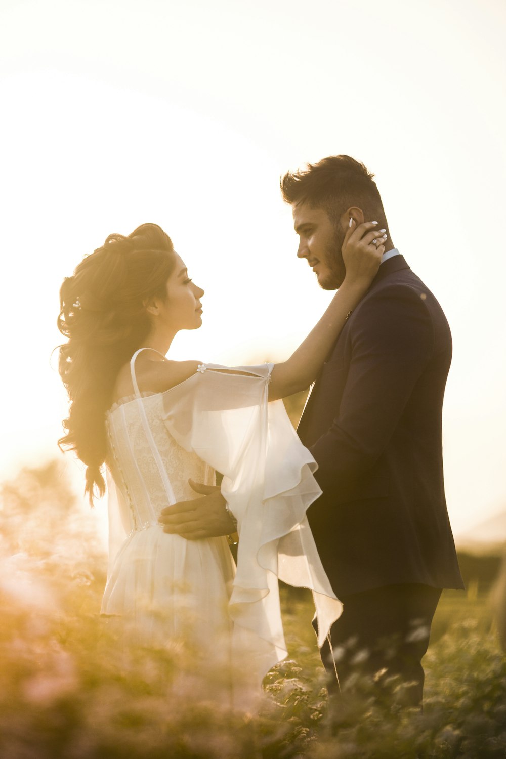 man and woman in prenuptial photo shoot