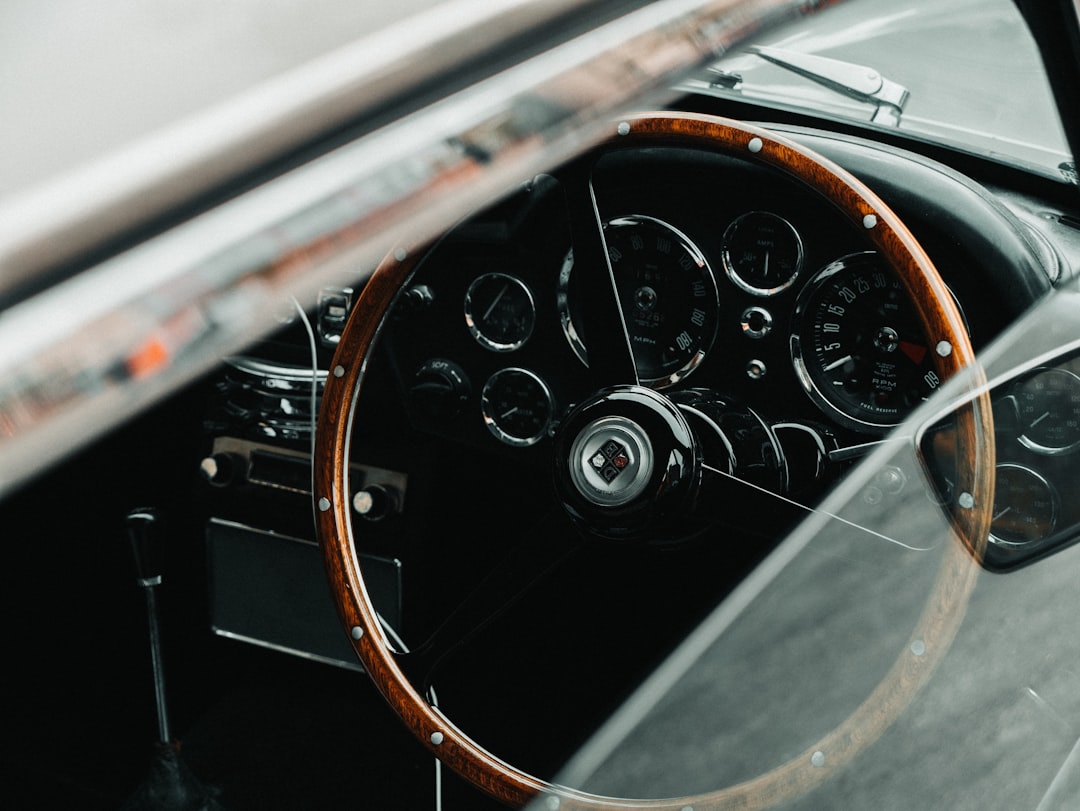 classic car with black and brown interior