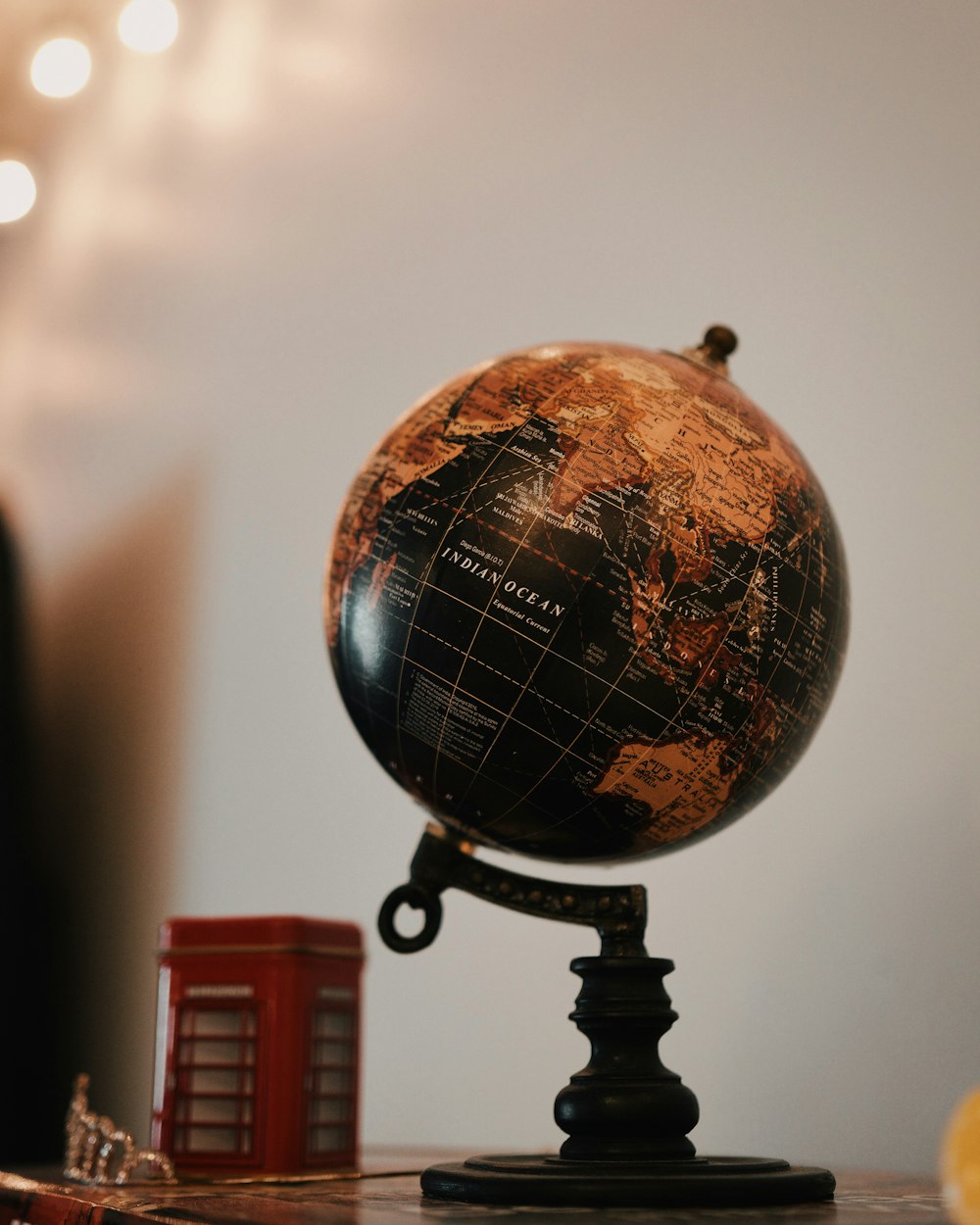 globe on black surface