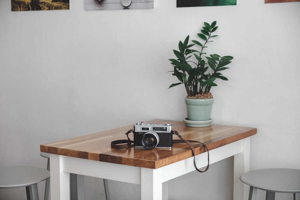 DSLR camera on table