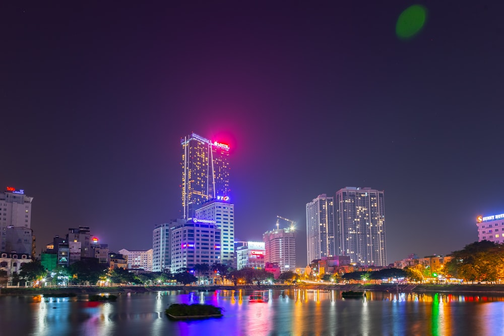 lighted cityscape at night