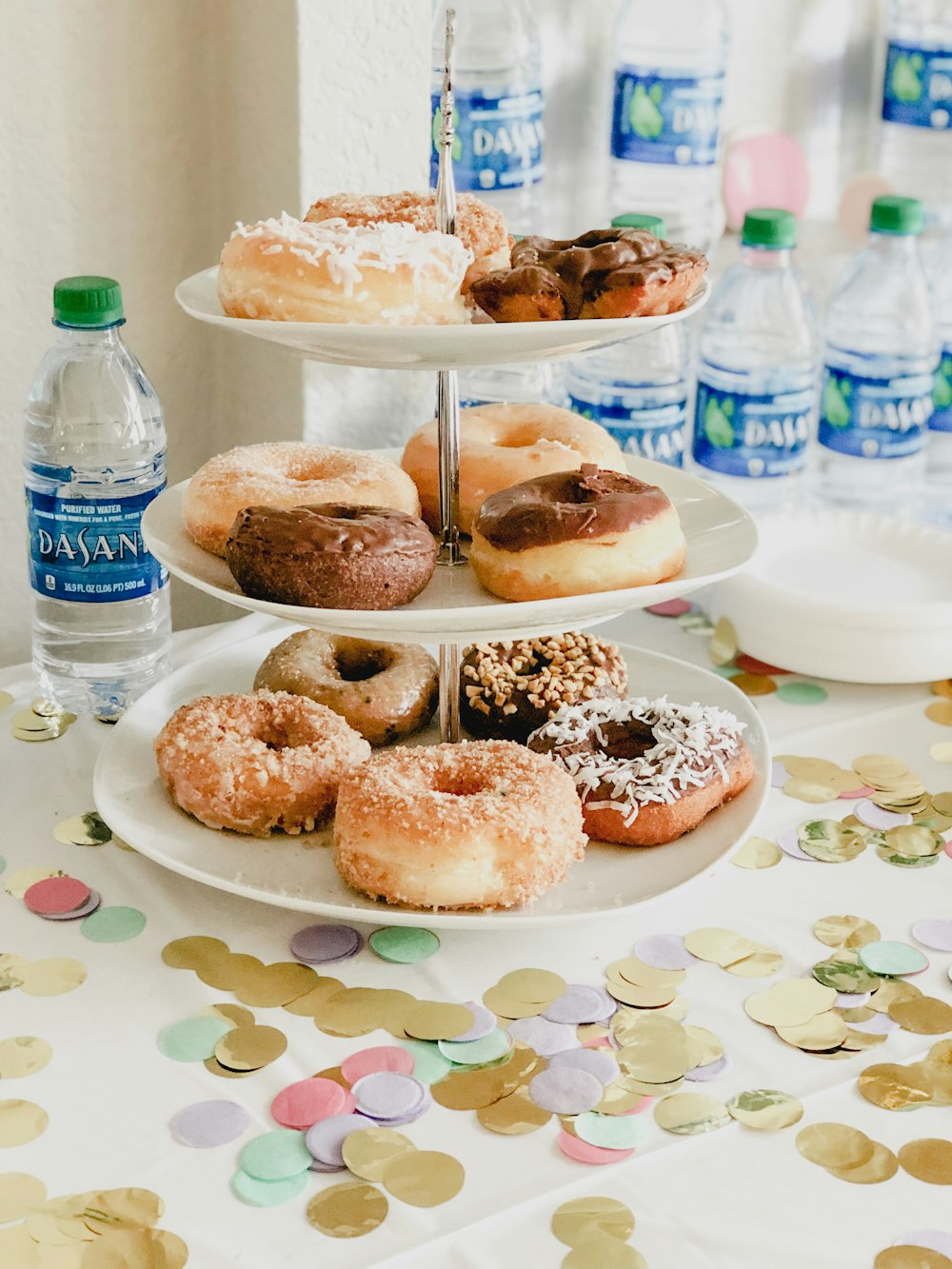 doughnuts on 3-tier rack