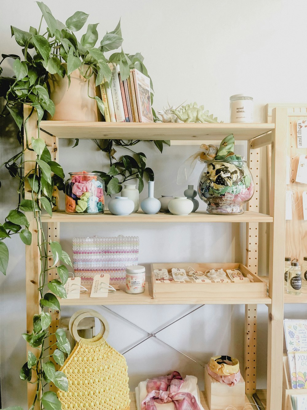 vases on shelf