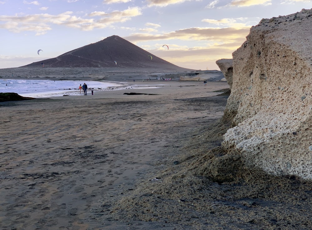 few people walking near seashore viewing sea under white and gray skies