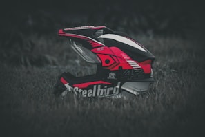 A lineup of off-road helmets with bold graphics ready for action.