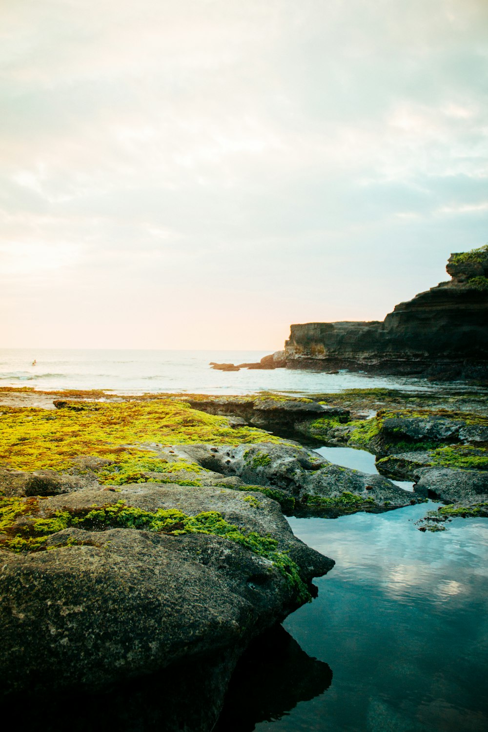 beach cliff viewing calm sea