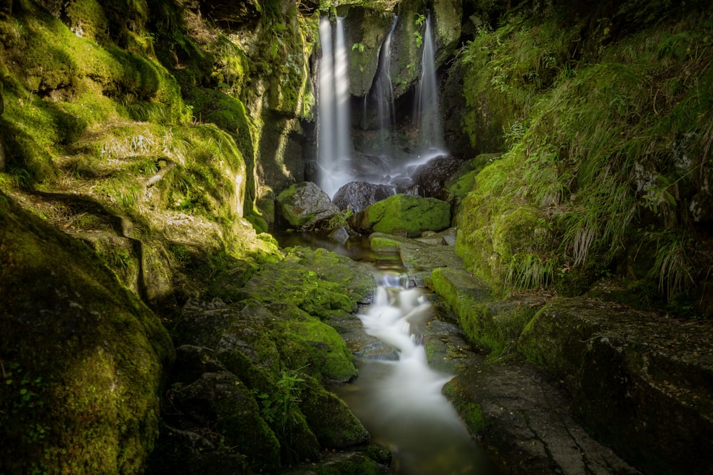 Des cascades entourées de rochers