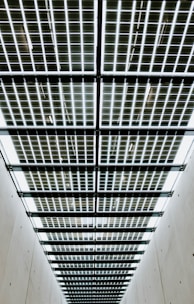 Infrared heating panels installed in a modern industrial warehouse.