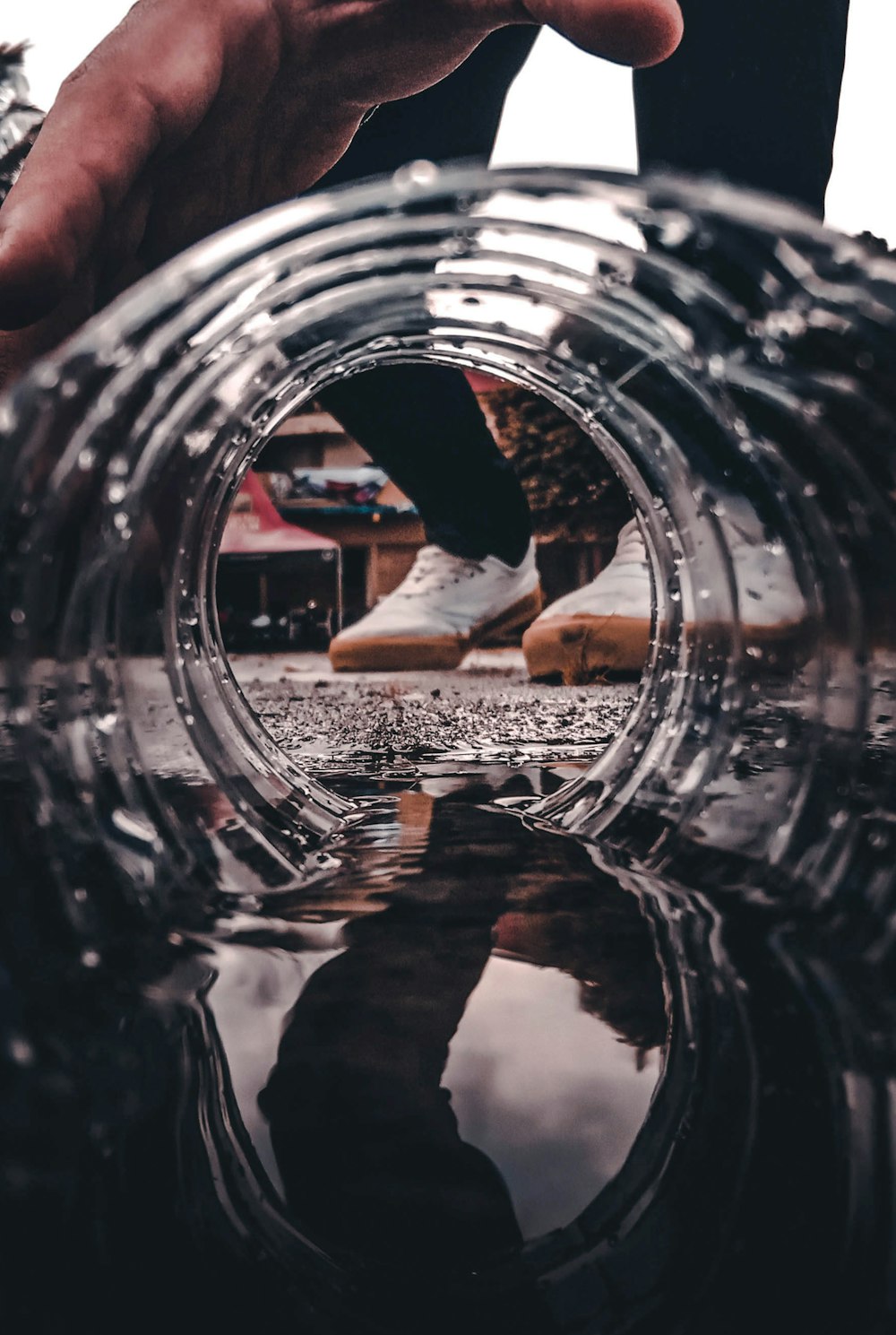 selective focus photography of round clear container