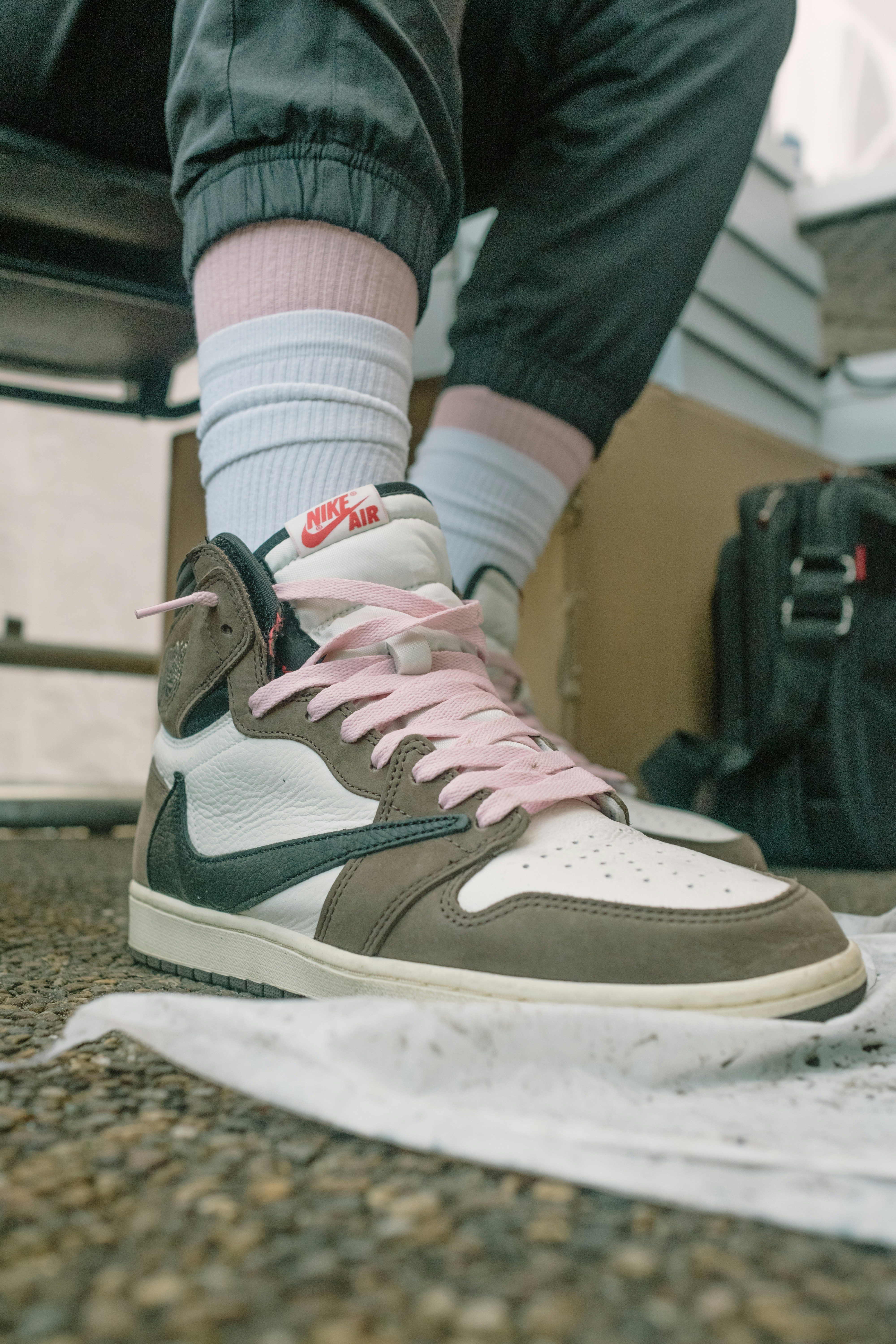 grey and white nike high tops