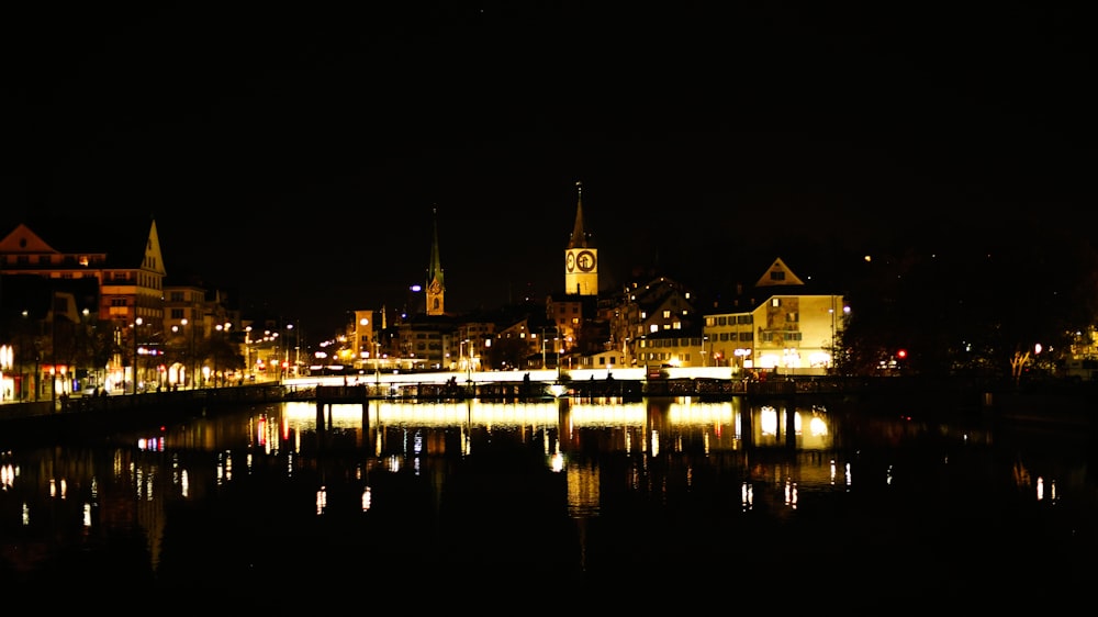 lighted buildings at night