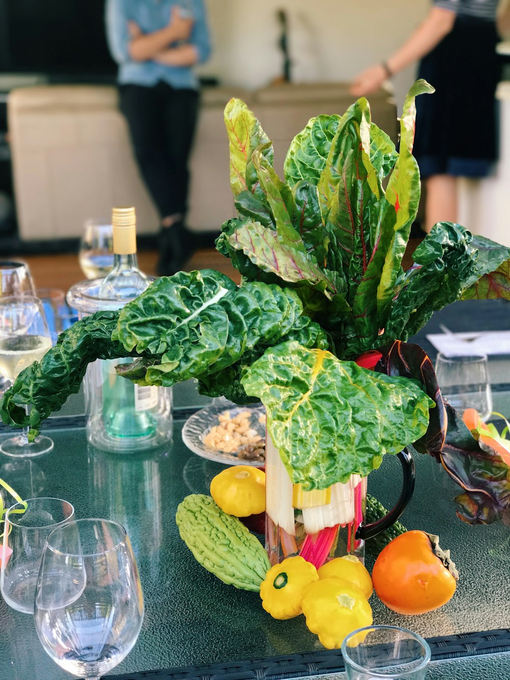 vegetables on glass table