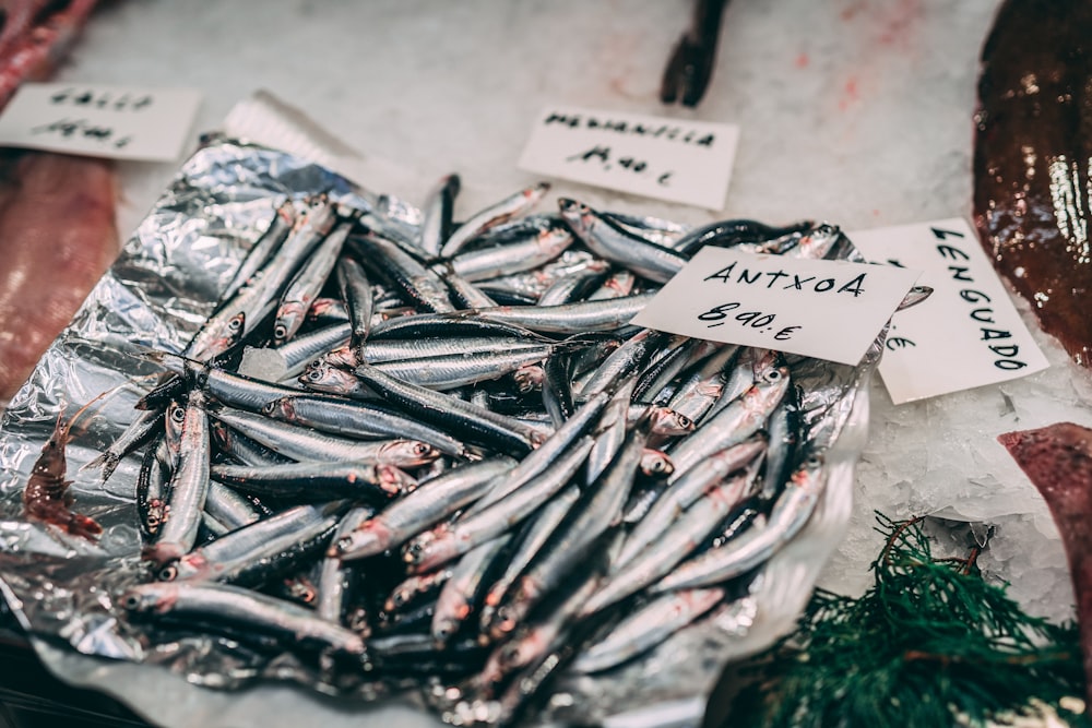 raw fish on white textile