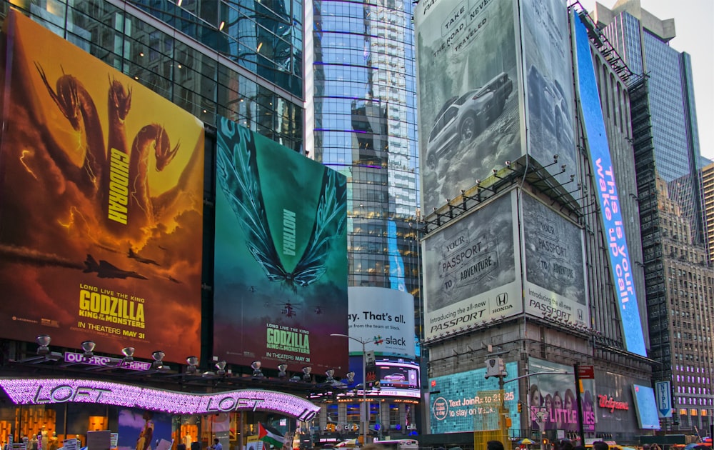 Godzilla signages on buildings