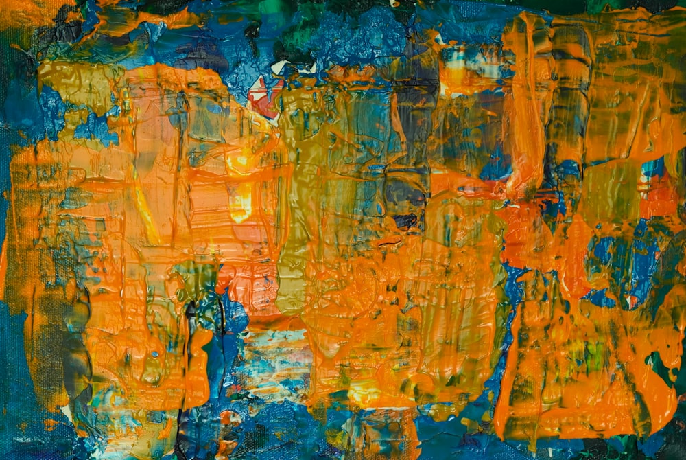 orangefarbene und blaue abstrakte Malerei