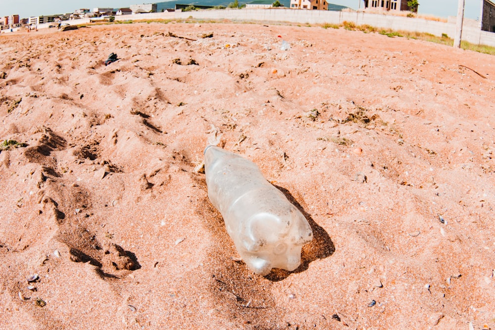 Botella de plástico transparente en el suelo