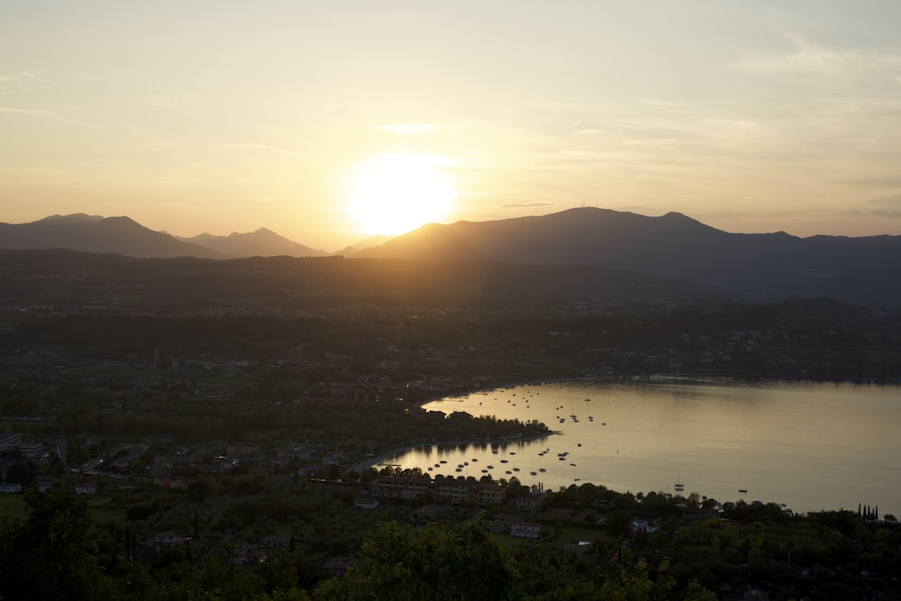 mountains and town during gold hour