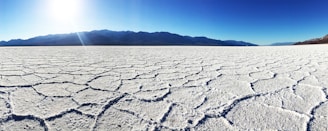 the sun shines brightly over a barren landscape