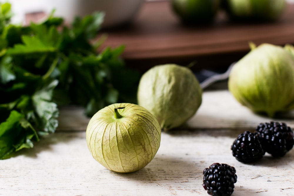 black berries and green fruit