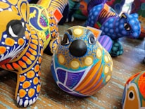 An artistic representation of a whimsical folk art piece in bright colors.