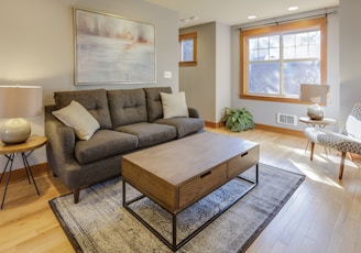 brown couch with two white throw pillows