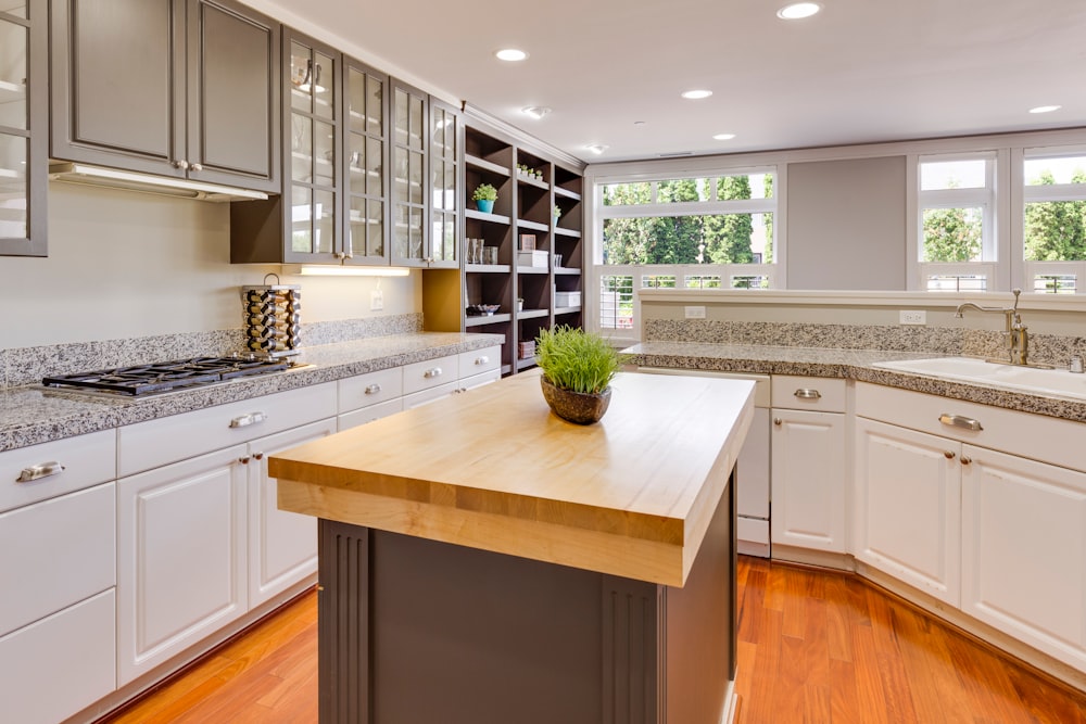 white and gray themed kitchen counters