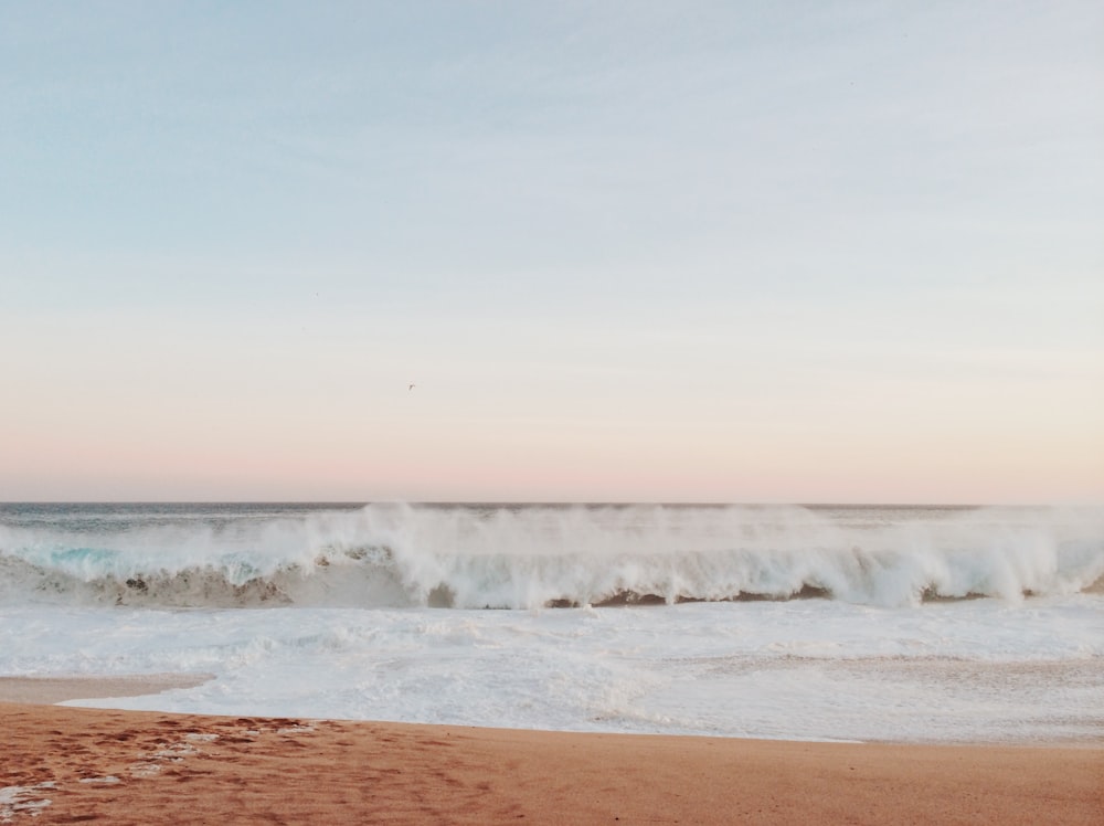 昼間の海岸の波のタイムラプス撮影