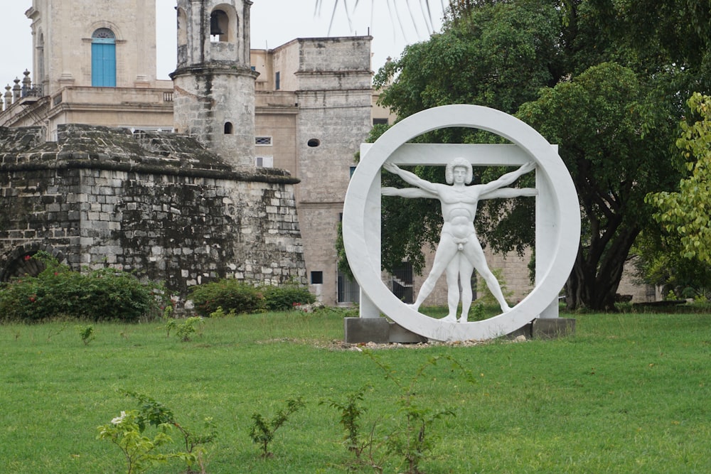 round white wooden statue