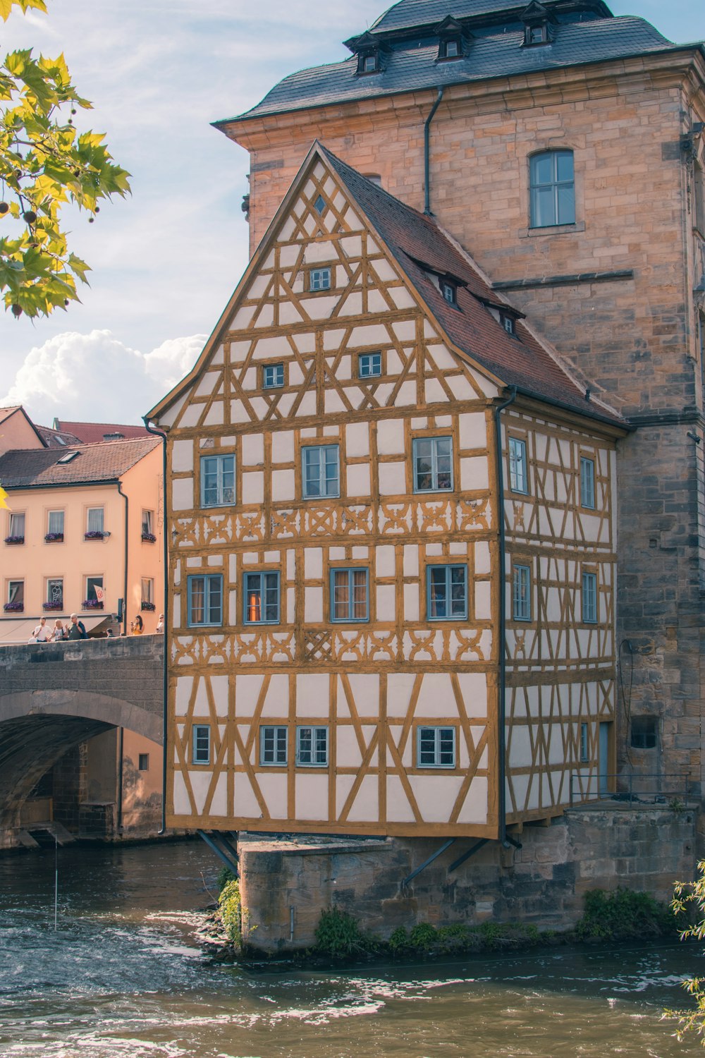 brown and white brick building