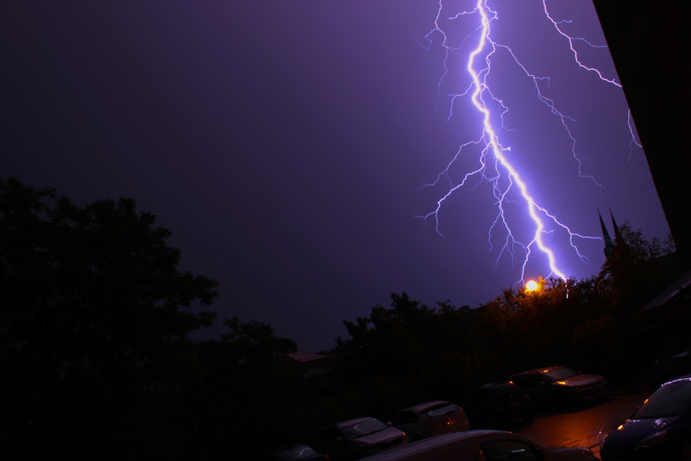 lightning bolt in dark rainy night