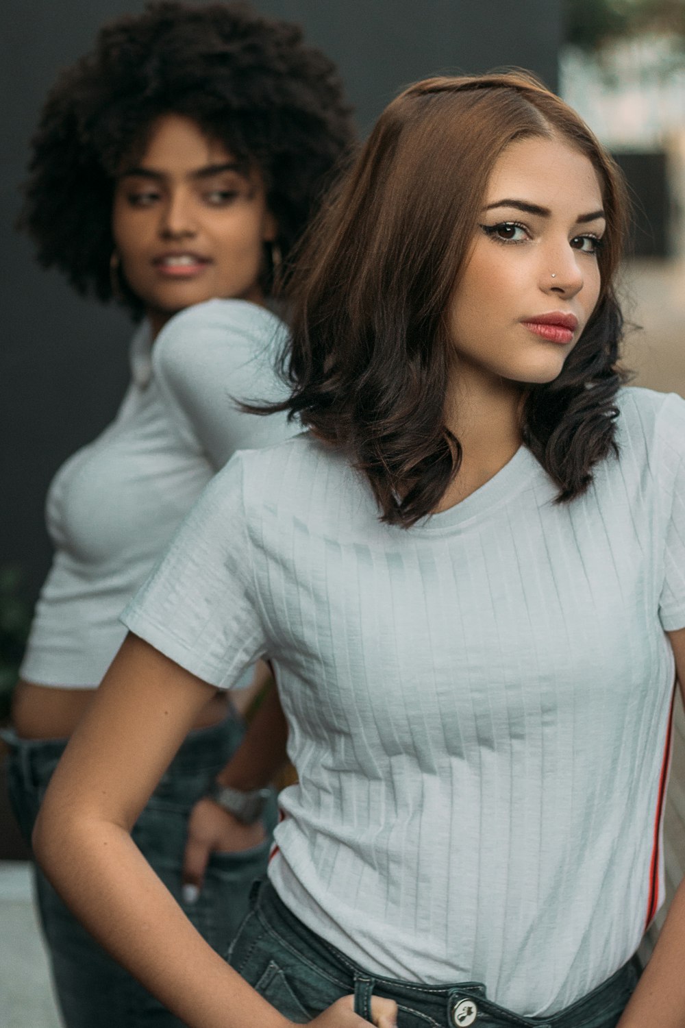 woman wearing white crew-neck t-shirt