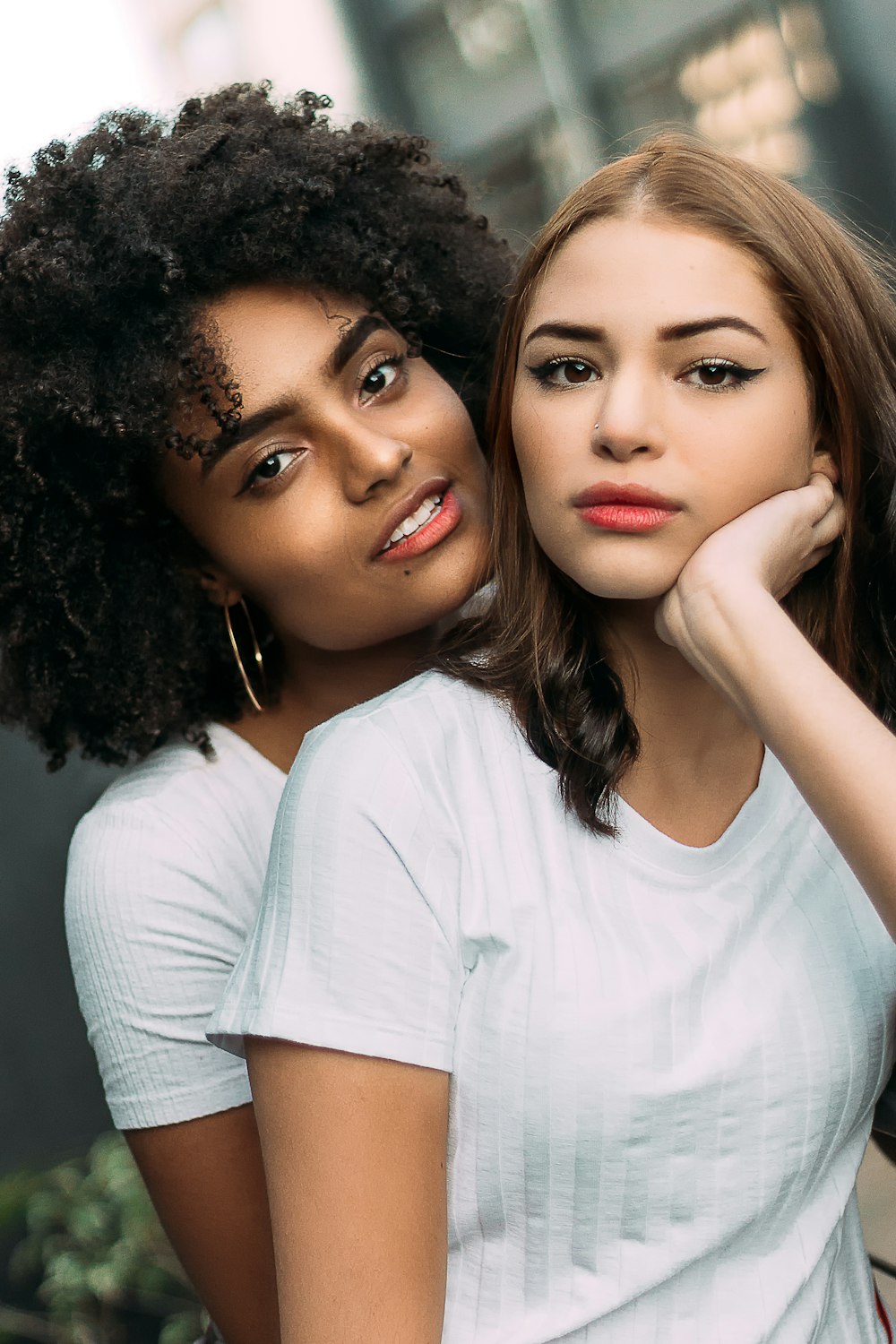 woman wearing white crew-neck t-shirt