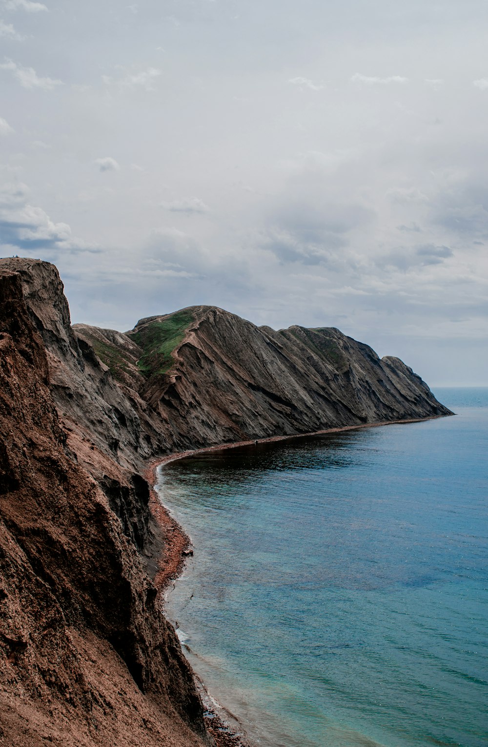 a large body of water sitting next to a rocky cliff