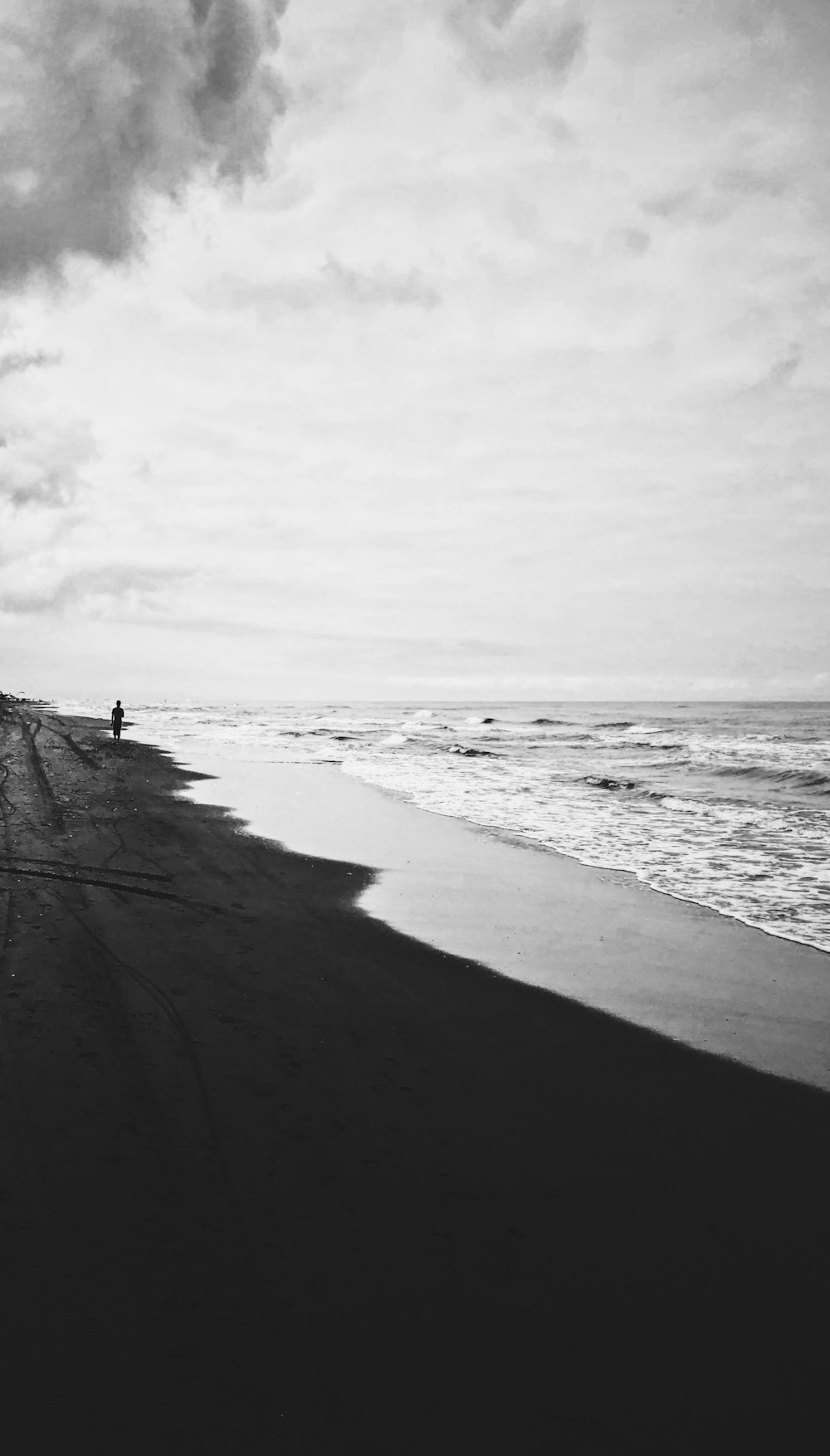 Foto en escala de grises de la playa