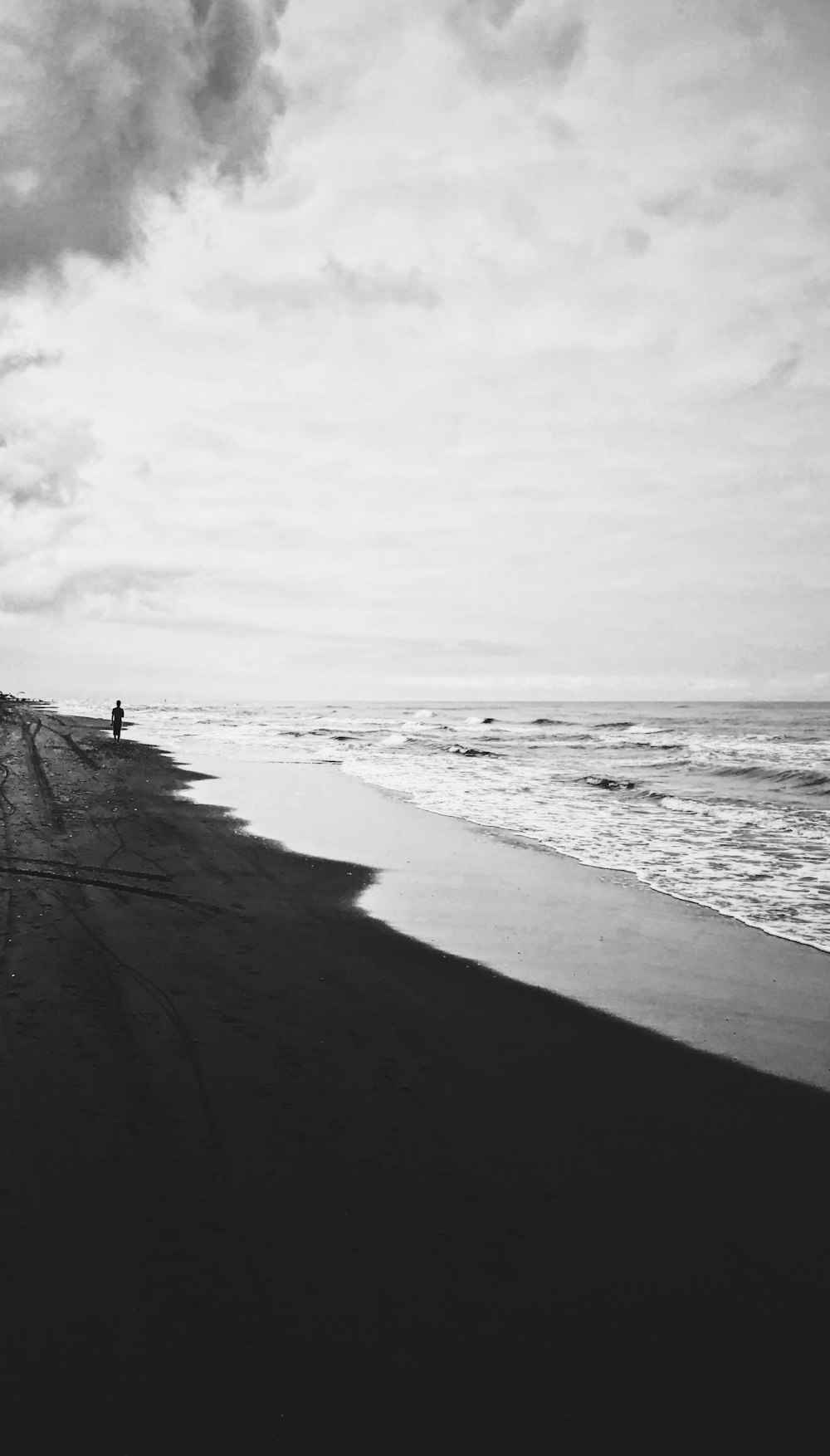 grayscale photo of beach