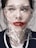 A person with red lipstick is covered with a sheet of transparent plastic material, creating a distorted and unsettling effect over their face. The light hits the crumpled plastic, causing reflections and highlights.