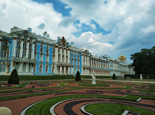 white and blue concrete building in Tsarskoye Selo Russia