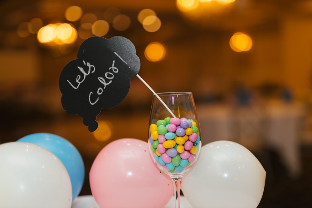 colorful candy in a wine glass