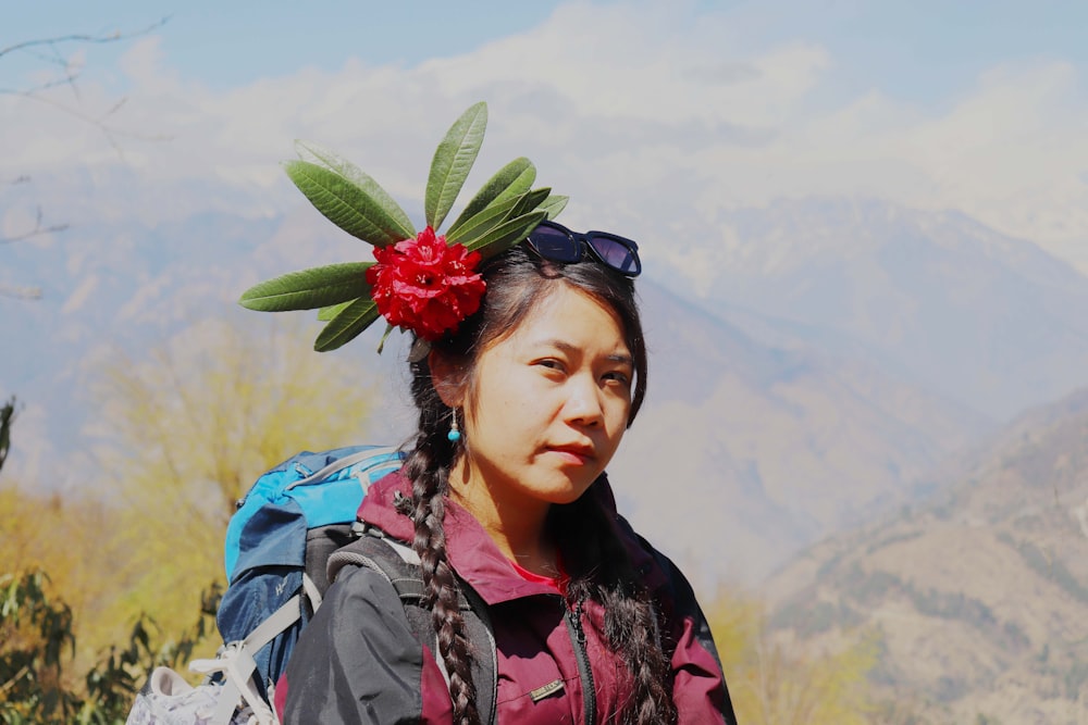 woman in blue hiking backpack